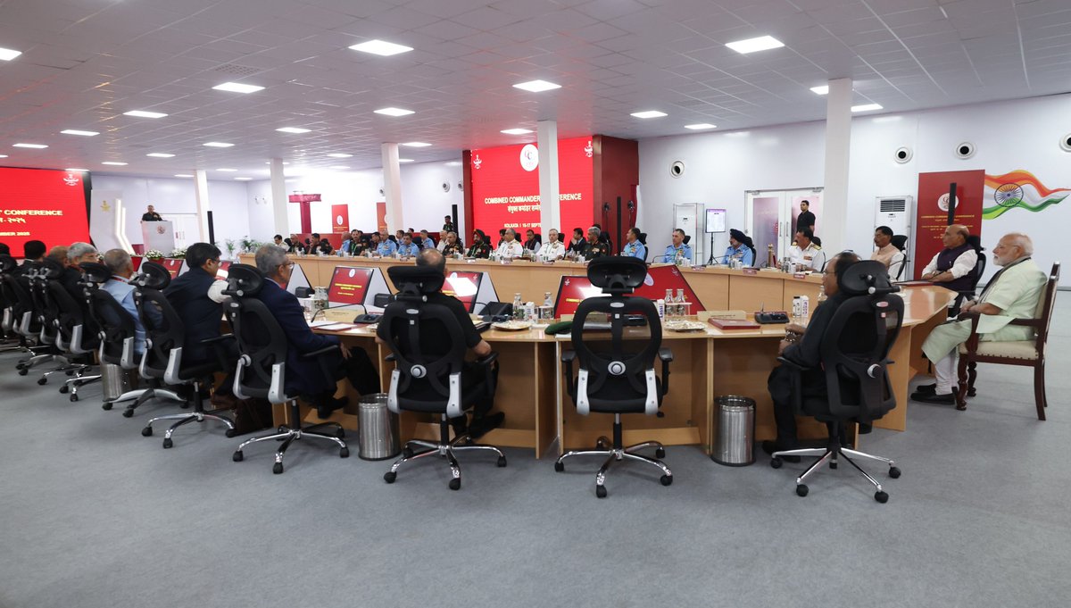 narendramodi's tweet image. Addressed the Combined Commanders’ Conference in Kolkata. In line with this year’s theme ‘Year of Reforms – Transformation for the Future’, discussed the steps being taken to further self-reliance in the sector and encourage modernisation. Appreciated the role of the armed forces…