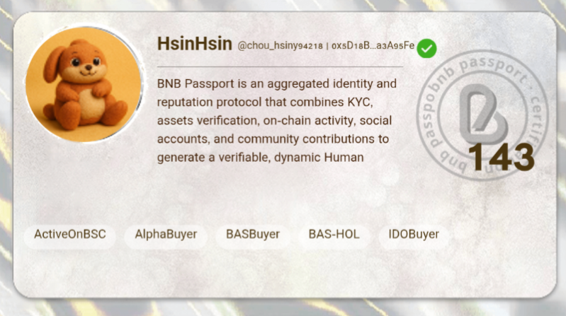 HsinHsin (@chou_hsiny94218) on Twitter photo Your journey on BNB starts with the Passport. Verified. Rewarded. On-chain.
BNB Passport — your gateway to the Web3 journey. <a href="/Passport_BNB/">BNBPassport</a> <a href="/BASCAN_io/">BAS(BNB Attestation Service)</a> #BNBPassport #BAS
passport.bnbattest.io/81411562-8b7e-… Your journey on BNB starts with the Passport. Verified. Rewarded. On-chain.
BNB Passport — your gateway to the Web3 journey. <a href="/Passport_BNB/">BNBPassport</a> <a href="/BASCAN_io/">BAS(BNB Attestation Service)</a> #BNBPassport #BAS
passport.bnbattest.io/81411562-8b7e-…