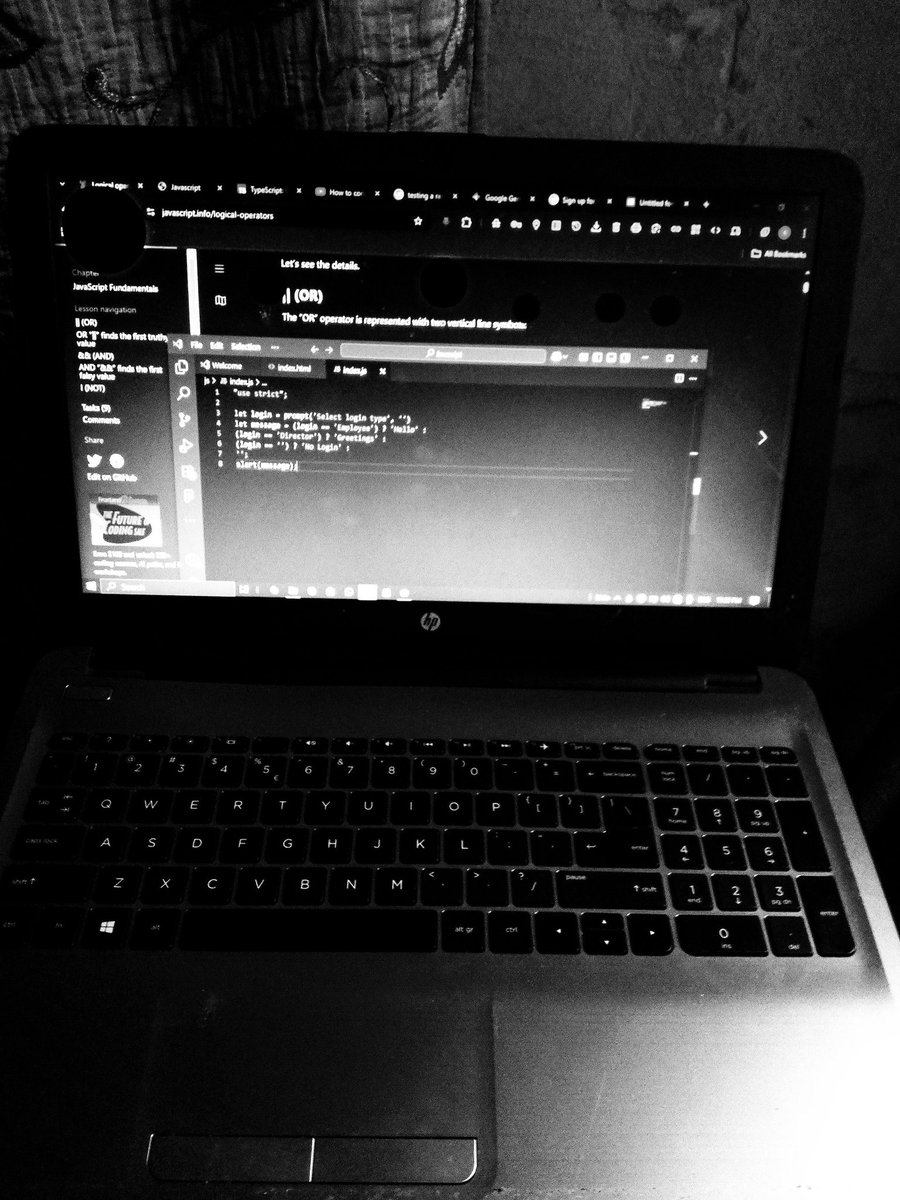 Day 2 of learning JavaScript 
Still learning the fundamentals 
Learnt about,
Comparison 
Conditionals(if, else, else if) and a better and shorted way to write conditionals(ternary) 
Speaking of conditionals, senior devs how do y'all write conditionals?🫴
#buildinpubic #javascript