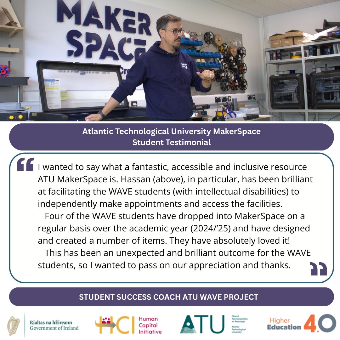 ATUMakerSpace (@atumakerspace) on Twitter photo MakerSpace was a big hit with <a href="/atu_ie/">Atlantic Technological University</a> WAVE students over the last academic year. The WAVE programme is a Special Purpose Award for learners with an intellectual disability. One of its main aims is to provide an enriching student experience. Great to be part of it. <a href="/higher_ed4/">HigherEd4</a> MakerSpace was a big hit with <a href="/atu_ie/">Atlantic Technological University</a> WAVE students over the last academic year. The WAVE programme is a Special Purpose Award for learners with an intellectual disability. One of its main aims is to provide an enriching student experience. Great to be part of it. <a href="/higher_ed4/">HigherEd4</a>