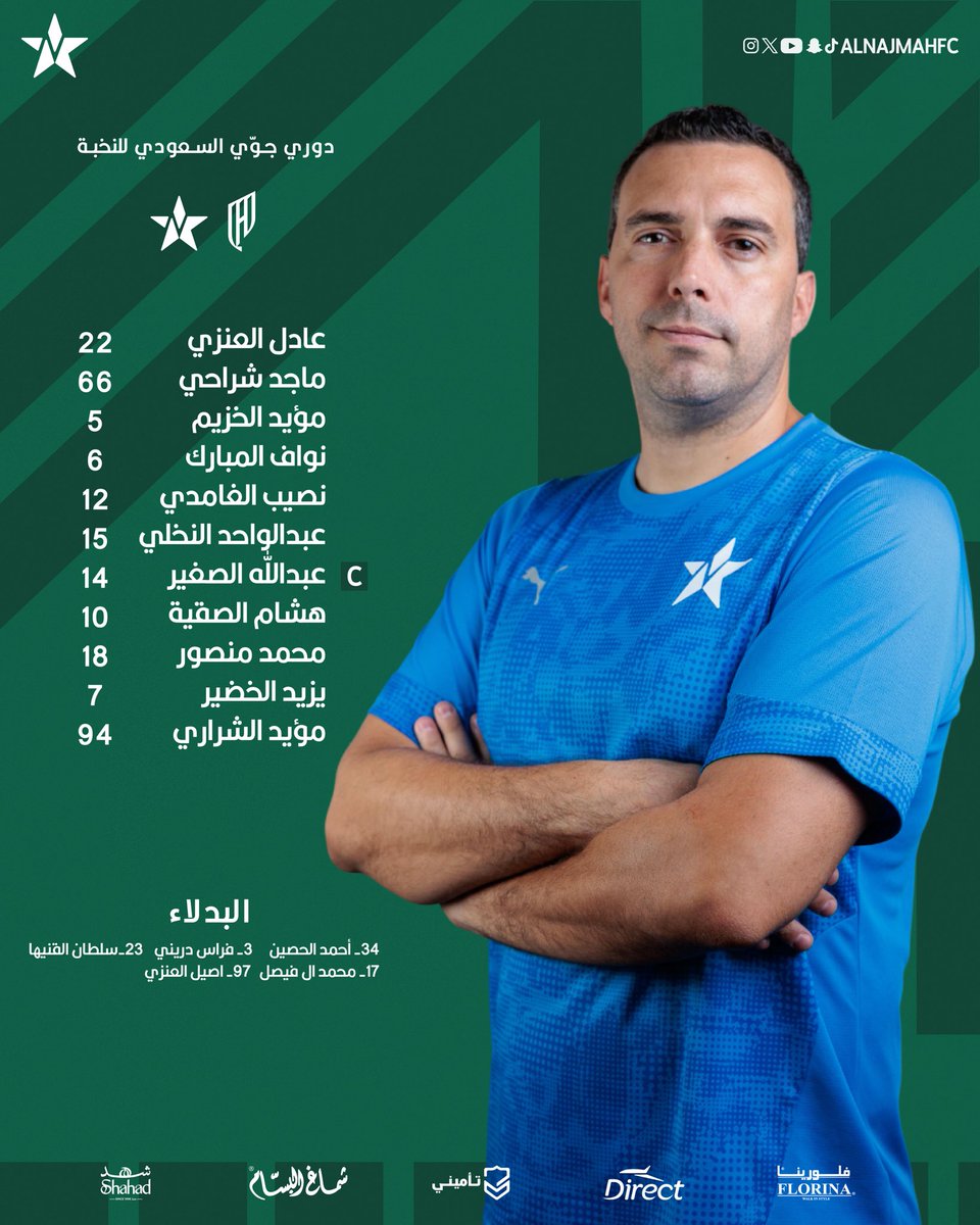 📋 | قائمة #نجمة_21 لمواجهة  "القادسية " تحت قيادة المدرب "بابلو بيار" 💪🏼

  #النجمة_القادسية   
#نجمة_عنيزة