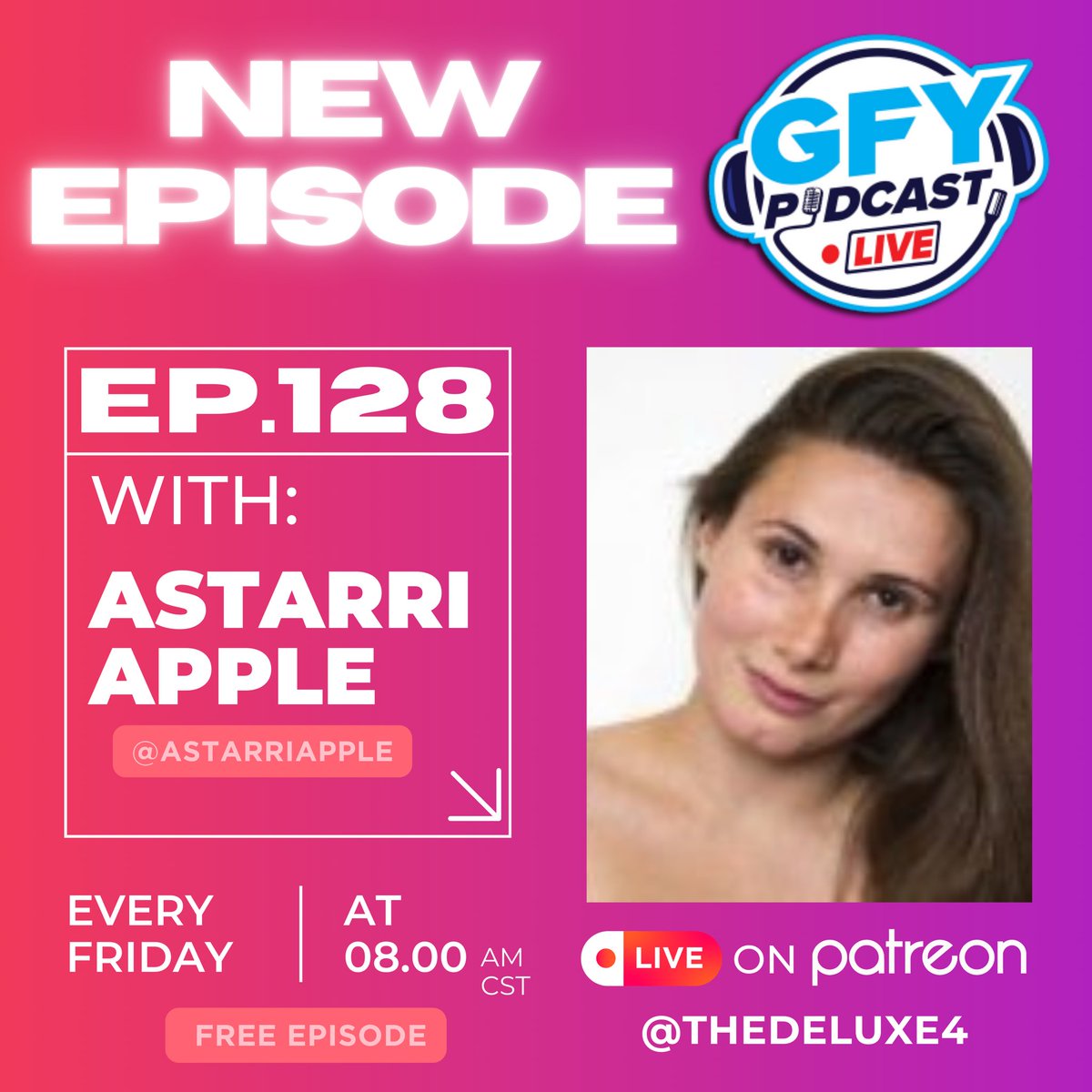 DΞLUXΞ (@thedeluxe4) on Twitter photo This week on the GFY Podcast we welcome <a href="/Astarriapple/">AstarriApple</a> to the show! It was a great conversation! ⭐️🍎 patreon.com/c/TheDeluxe4 This week on the GFY Podcast we welcome <a href="/Astarriapple/">AstarriApple</a> to the show! It was a great conversation! ⭐️🍎 patreon.com/c/TheDeluxe4