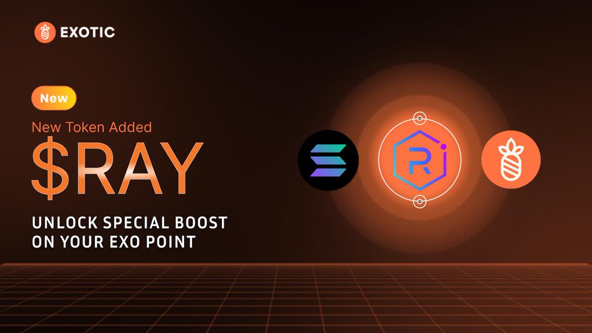 🍍 $RAY Integration Live: Trade Options + Earn 21% APY! 🍍

Big news for the Exotic family! We're excited to announce $RAY by <a href="/RaydiumProtocol/">Raydium</a> is now fully integrated into our platform.

🔸 Buy Options on $RAY - Directional exposure with zero liquidation risk
🔸 Earn up to 21%