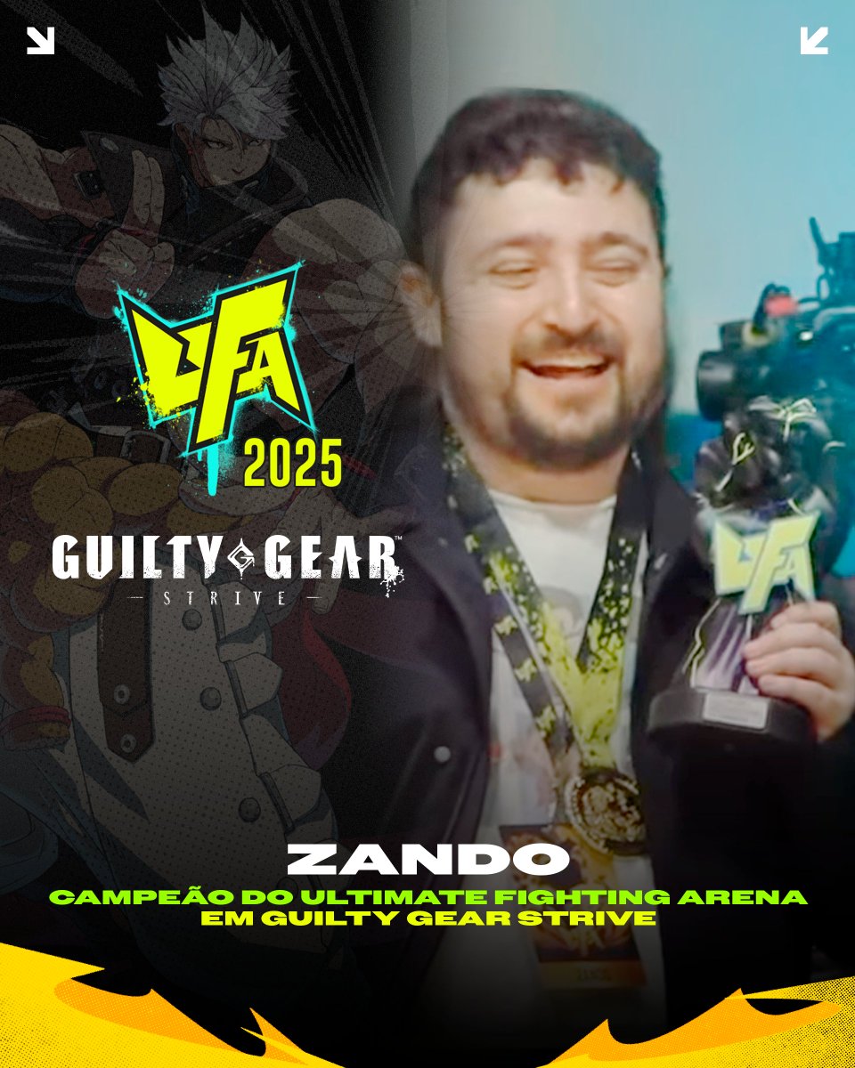 🏆 Alguns dos grandes campeões do <a href="/UFA_Gaming/">Ultimate Fighting Arena</a>  na França:

<a href="/sahara7h/">さはら</a>  - Street Fighter 6

<a href="/zandowastaken/">PAR | Zando</a>  - Guilty Gear Strive

<a href="/zeffros/">Zeffros</a> - Under Night In-Birth II Sys:Celes

O cenário europeu brilhou nesse fim de semana! 🔥🇫🇷

#FGC #UFA2025