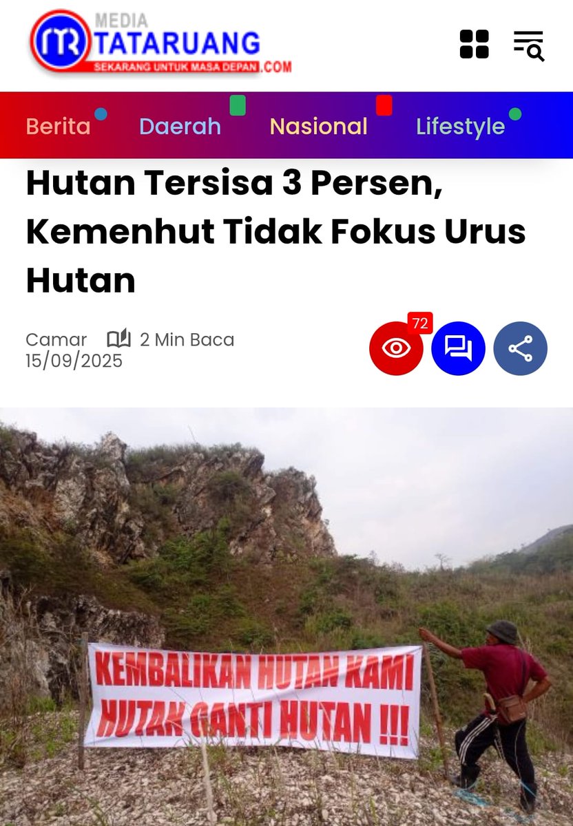 Hutan Tersisa 3 Persen, Kemenhut Tidak Fokus Urus Hutan mediatataruang.com/2025/09/15/hut…