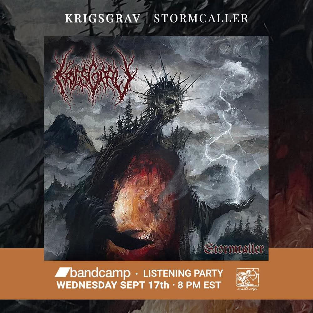 ClawHammerPR's tweet photo. Hear Krigsgrav's new album, Stormcaller, ahead of its official release on @Willowtip! Listening Party on September 17 at 7pm CDT!
RSVP at:
https://t.co/VKrkb5UzwU
@theretweeter #krigsgrav #willowtip https://t.co/cuvzqZcDOR