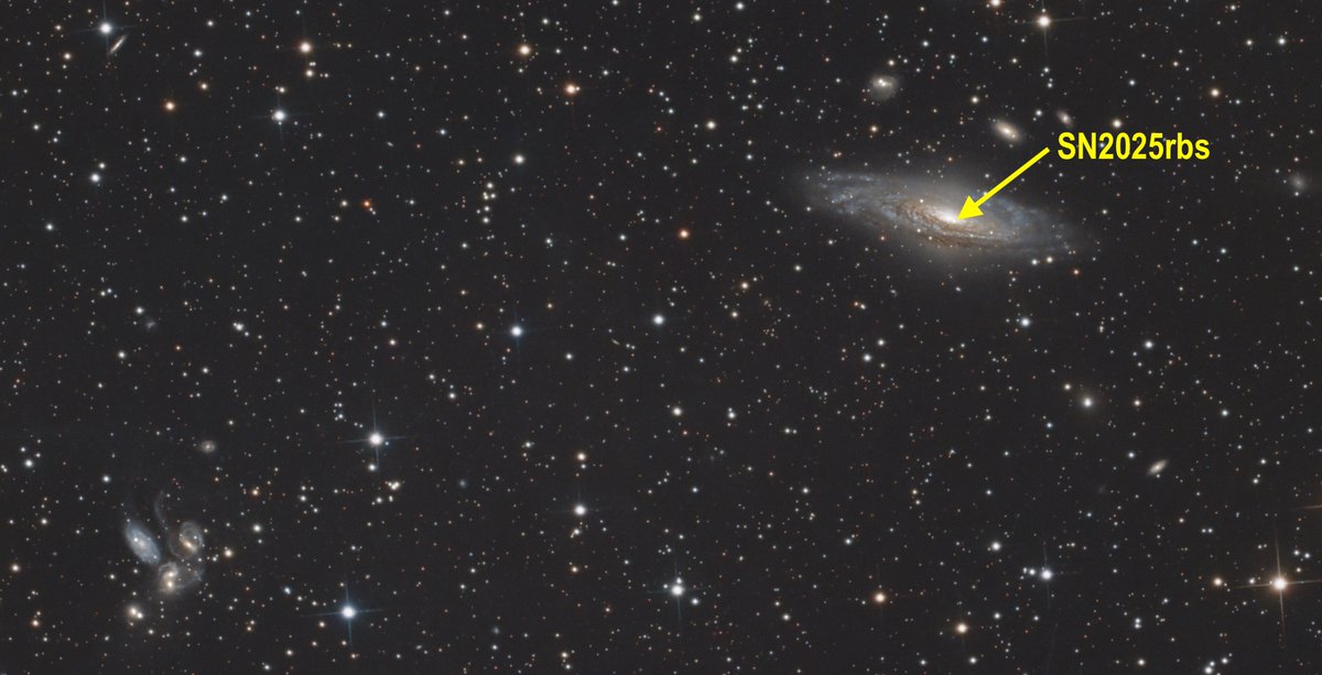 Une mort stellaire à 40millions d'AL de nous.Voici Ngc7331 et la Supernova Sn2025rbs capturées en Août.On distingue aussi sur la gauche le Quintet de Stephan qui lui est à environ 350/400 millions d'AL de nous.😅 120x180" pour cette image.💫 #Astrophotography