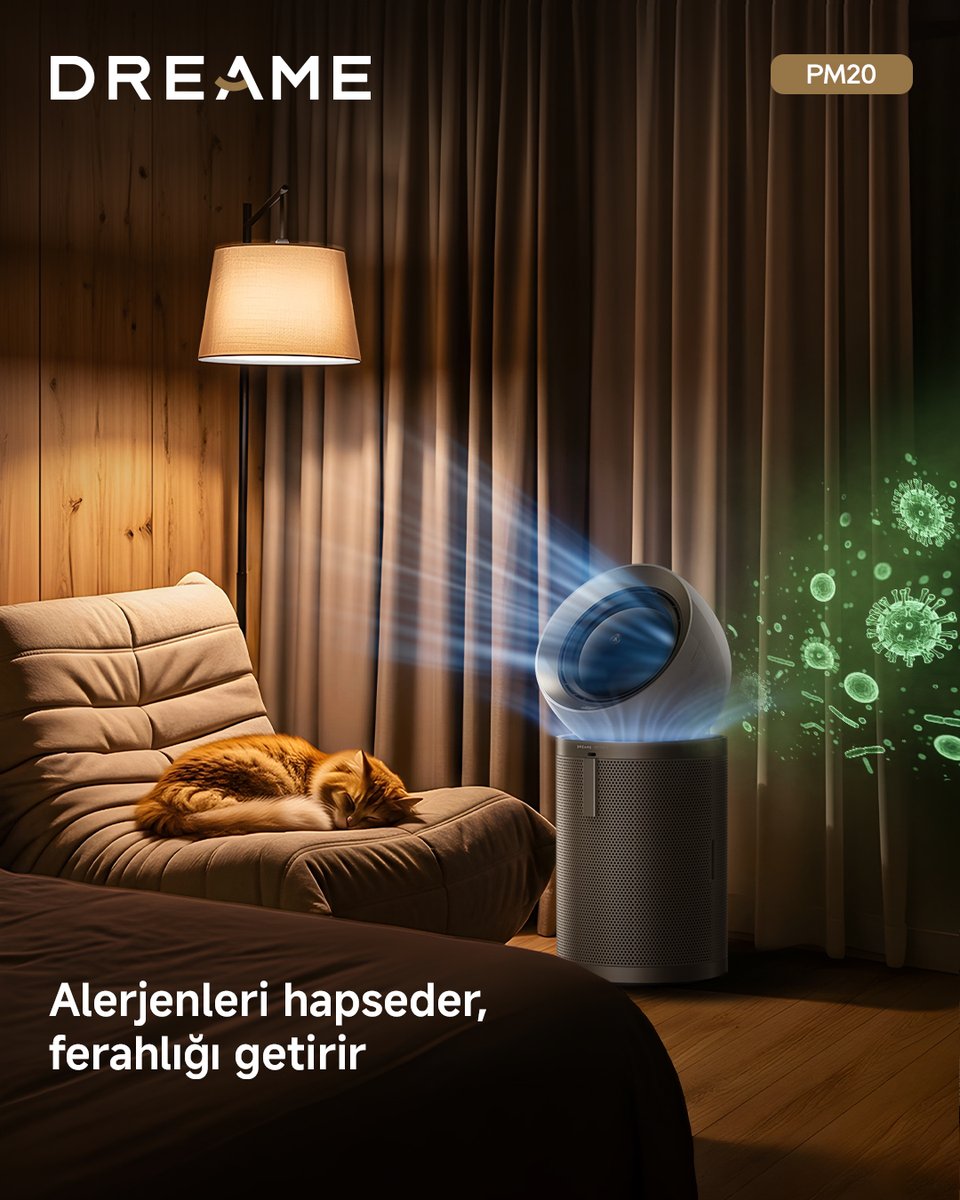 Dreame_Turkiye's tweet image. Evinizde ferah bir nefes alanı yaratın. 🌿

#DreamePM20 alerjenleri hapseder, güçlü filtrasyonuyla size temiz hava sunar.

#DreameTech #DreameTürkiye