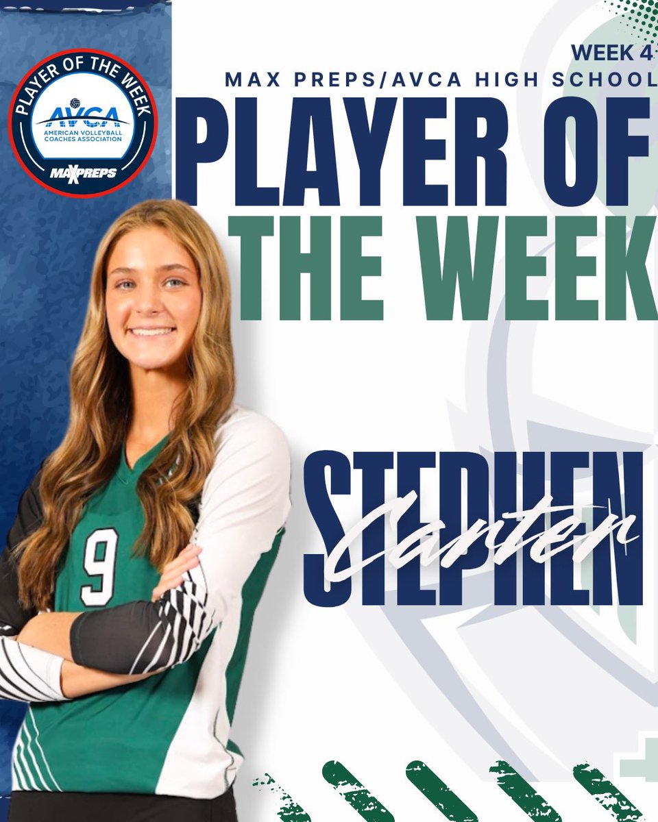 Congratulations Carter Stephen! 
Carter has been named the Week Four MaxPreps/AVCA Player of the Week for South Carolina!

In Week Four, she posted 77 kills, a .308 hitting percentage, 10 aces, 11 blocks, and 21 digs! 

We’re so proud of you, Carter!