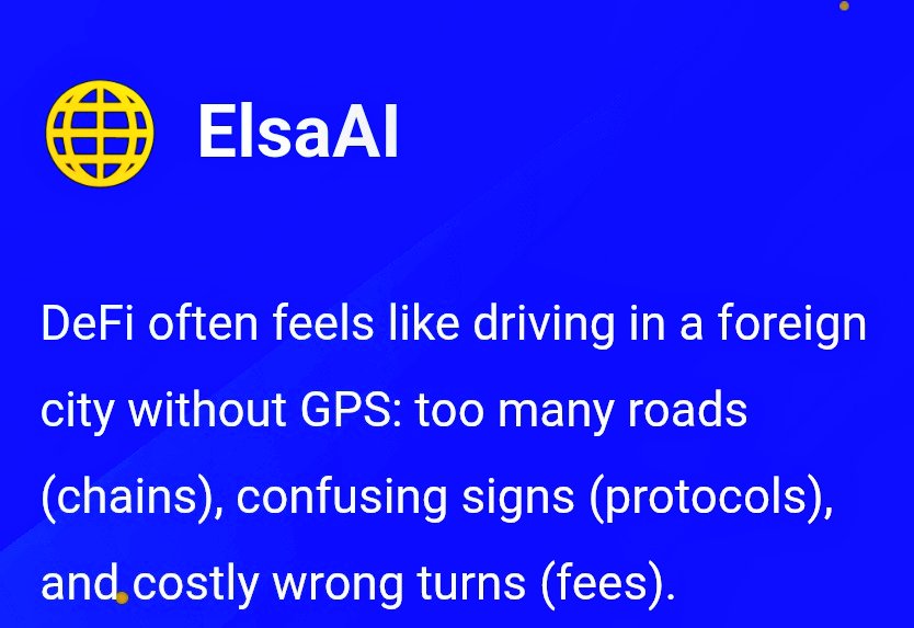 helpadeala's tweet image. gElsa → crypto co-pilot

DeFi often feels like driving in a foreign city without GPS: too many roads (chains), confusing signs (protocols) and costly wrong turns (fees)

👉 @HeyElsaAI acts like autopilot: instead of juggling wallets and bridges, you can simply say "Rebalance my…