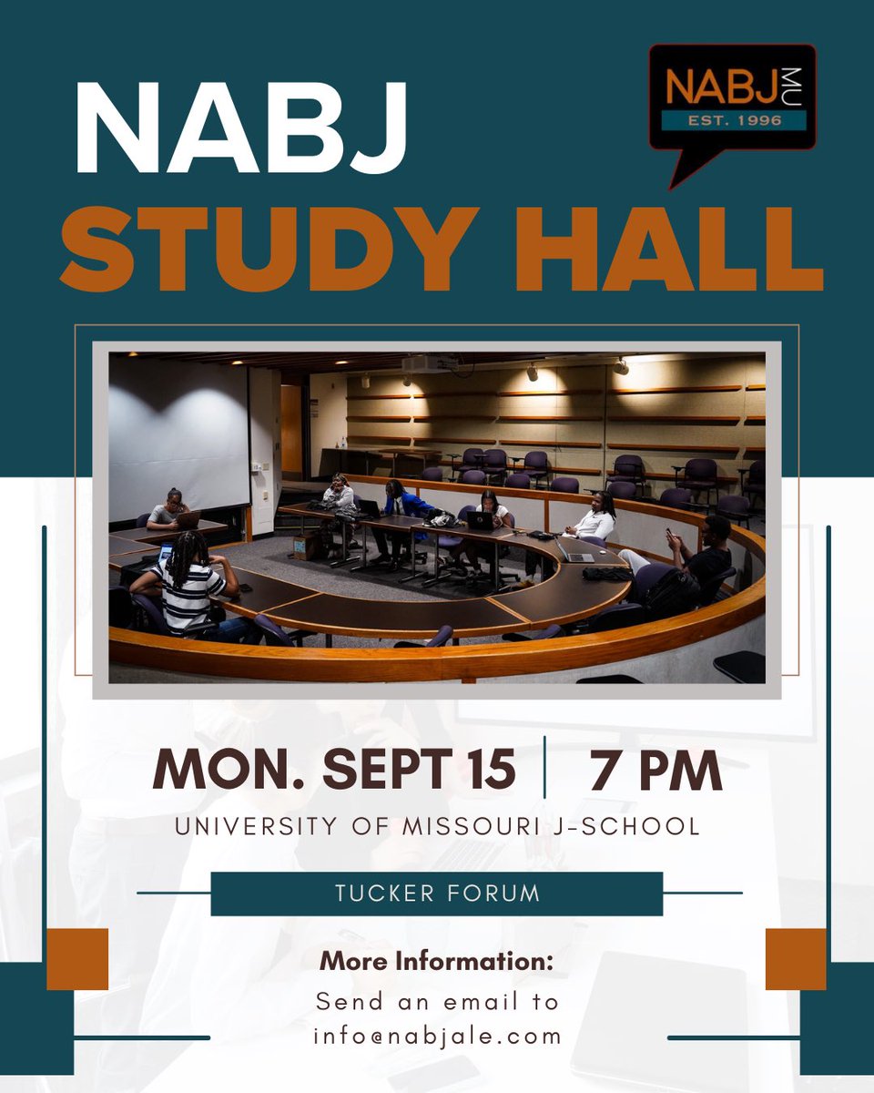 See you there! Study hall tonight at Tucker Forum!
#nabj #mizzou #journalism