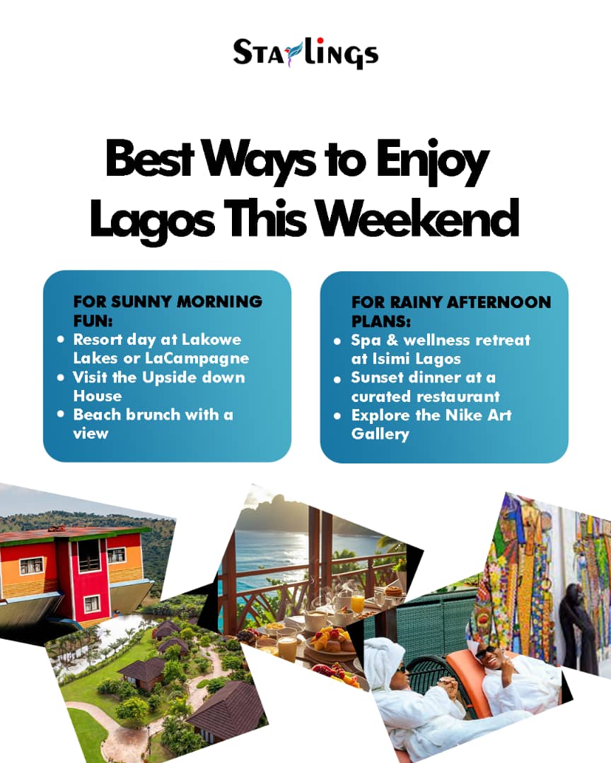 starlinghsp's tweet photo. Welcome to a new week!

Let’s help you plan a really good time in Lagos this week. The weather says possible sunshine or showers but we are planning for both 

Who and where are you spending this weekend? Be smart; plan with Starlings.

#LagosWeekend #StarlingsExperience #CloudyWeekend #TravelNigeria #LuxuryEscape #HospitalityWithHeart
