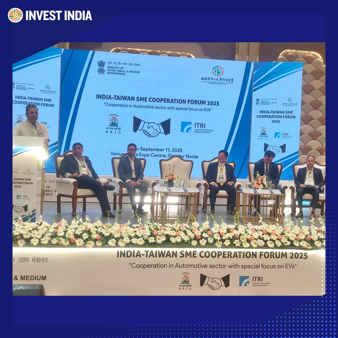 investindia's tweet photo. .@investindia participated in the 4th #IndiaTaiwan SME Cooperation Forum, jointly organised by @NSICLTD (on behalf of @minmsme) and @ITRI_Taiwan (on behalf of #SMESA, Taiwan), focusing on the #automotivesector with emphasis on #EVs, fostering collaboration &amp; growth opportunities. https://t.co/e8MdKtmj1V