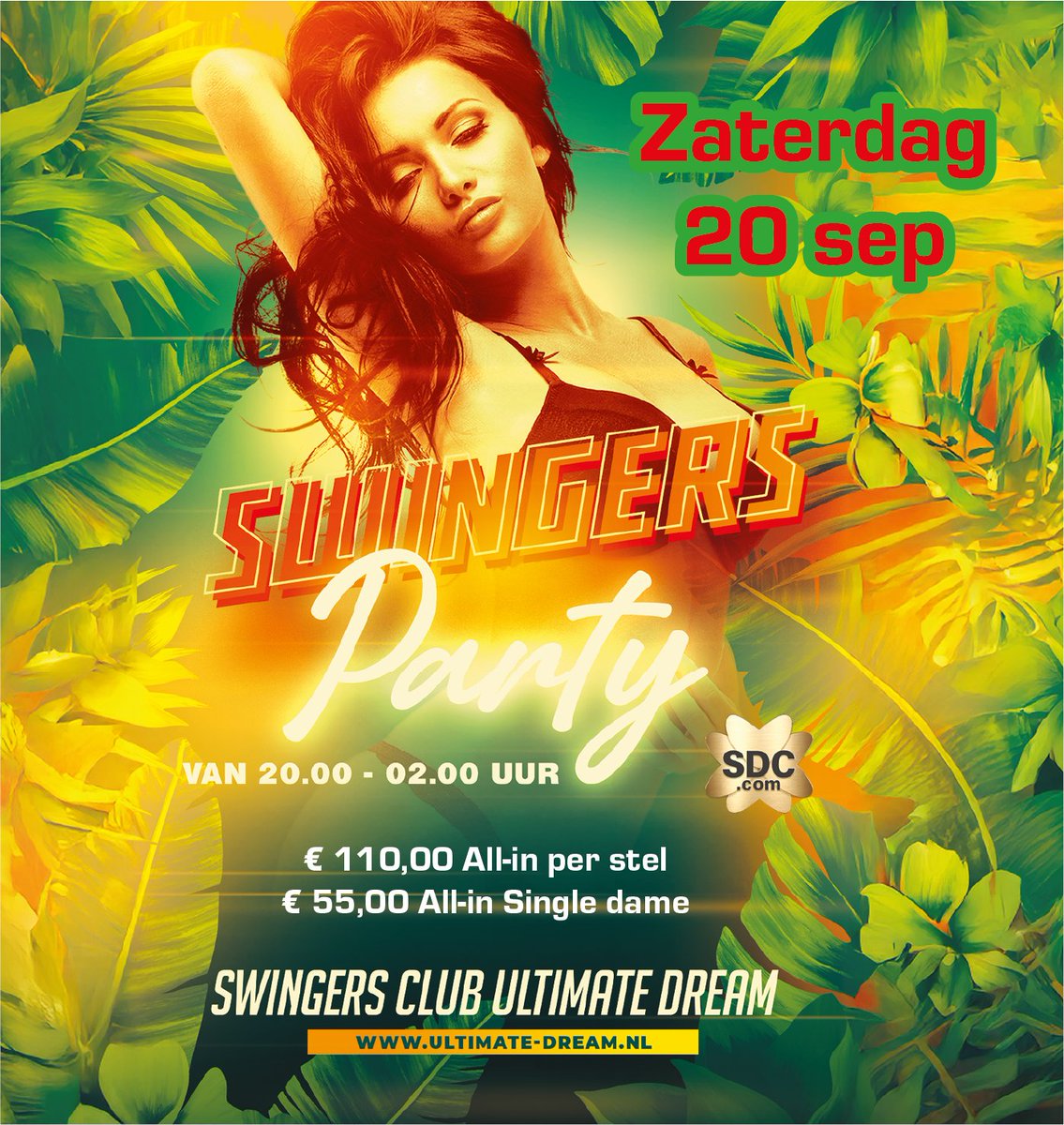 ✨ Ultimate Swingers Party – 20/9 ✨
Een avond vol luxe &amp; verleiding bij Ultimate Dream 🔥

🍽 Buffet 20:00–00:00
🎶 Dansvloer vibes
💦 Jacuzzi’s &amp; ontspanning
✨ Stijlvolle kamers voor intieme momenten

📍 Willemstraat 9b, Beek en Donk
🕖 20:00 – 02:00 uur
💶 Koppels €110 |