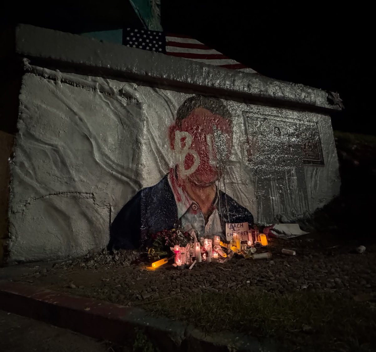 Pensacola had a candle light vigil for Charlie kirk. Before the service started a man defaced it and was quickly tackled and arrested. When everyone left some horrible people came back. #CharlieKirk #Leftistviolence
