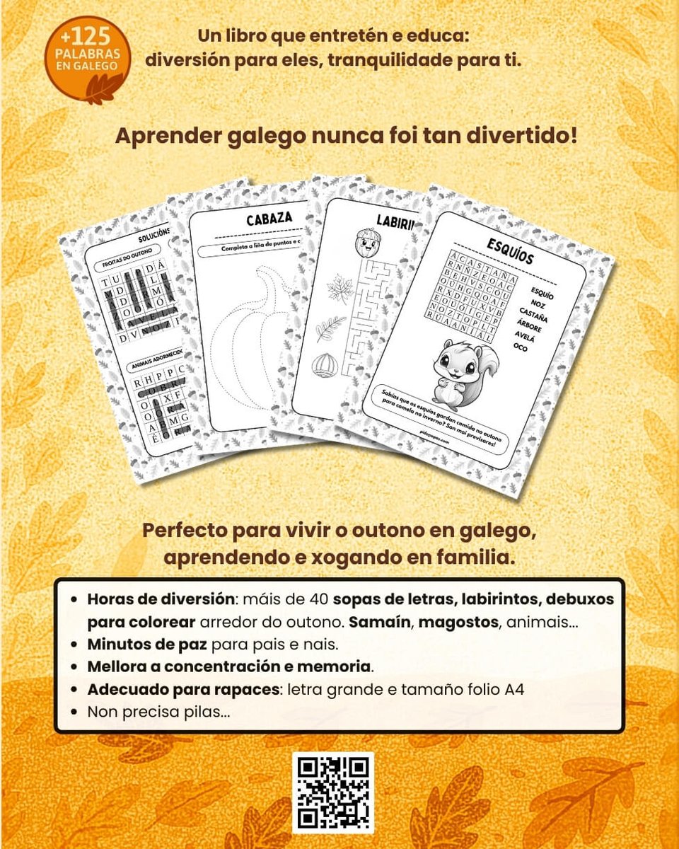 Ti queres que manteña o #galego
El/ela só quere facer pintar na parede.
Solución intermedia:

👉 Sopas de Letras do #Outono (4-6 anos)

Letras ben gordas, debuxos que piden lapis de cores, e moitas palabras de #Samaín, #magostos...

Na túa librería e en pidopapas.com