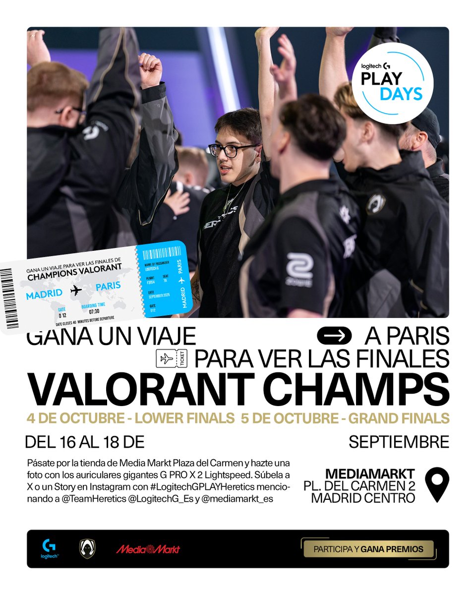 TeamHeretics's tweet image. NUNCA FUE TAN FÁCIL IR A LAS FINALES DEL MUNDIAL DE VALORANT 🏆

Con tan solo una foto podrás ganar un viaje a París gracias a @LogitechG_ES y  @MediaMarkt_es

#LogitechGPLAYDAYS #VamosHeretics