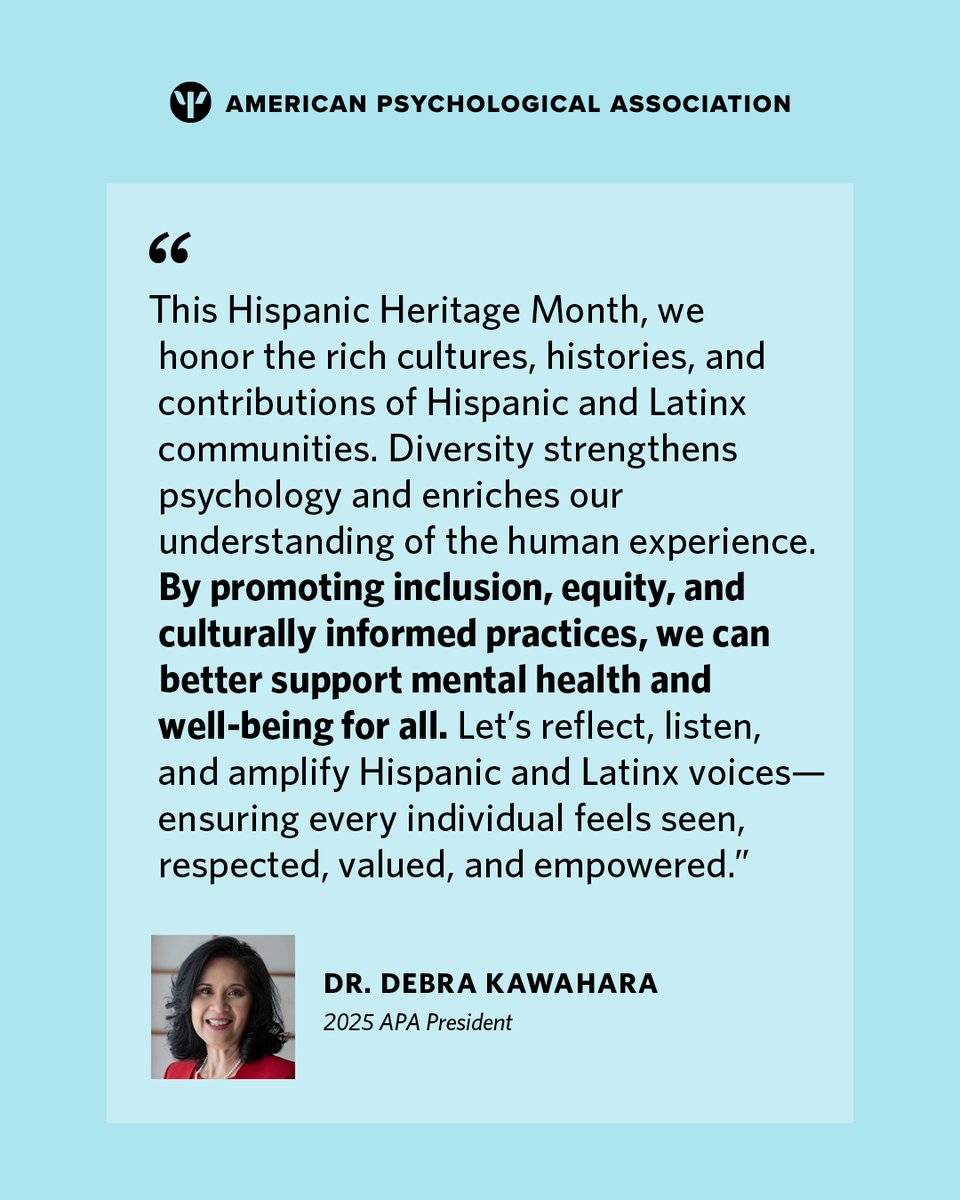 Happy #HispanicHeritageMonth! 

Today we celebrate with these words of reflection and empowerment from APA President Dr. Debra Kawahara.