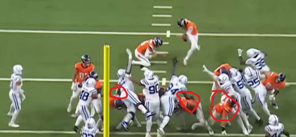 The NFL's rulebook says it's a penalty when you "Plac[e] a hand or hands on a teammate or opponent to gain additional height to: (1) block or attempt to block an opponent’s kick or apparent kick..."

Seems like that happens often. (via r/DenverBroncos)