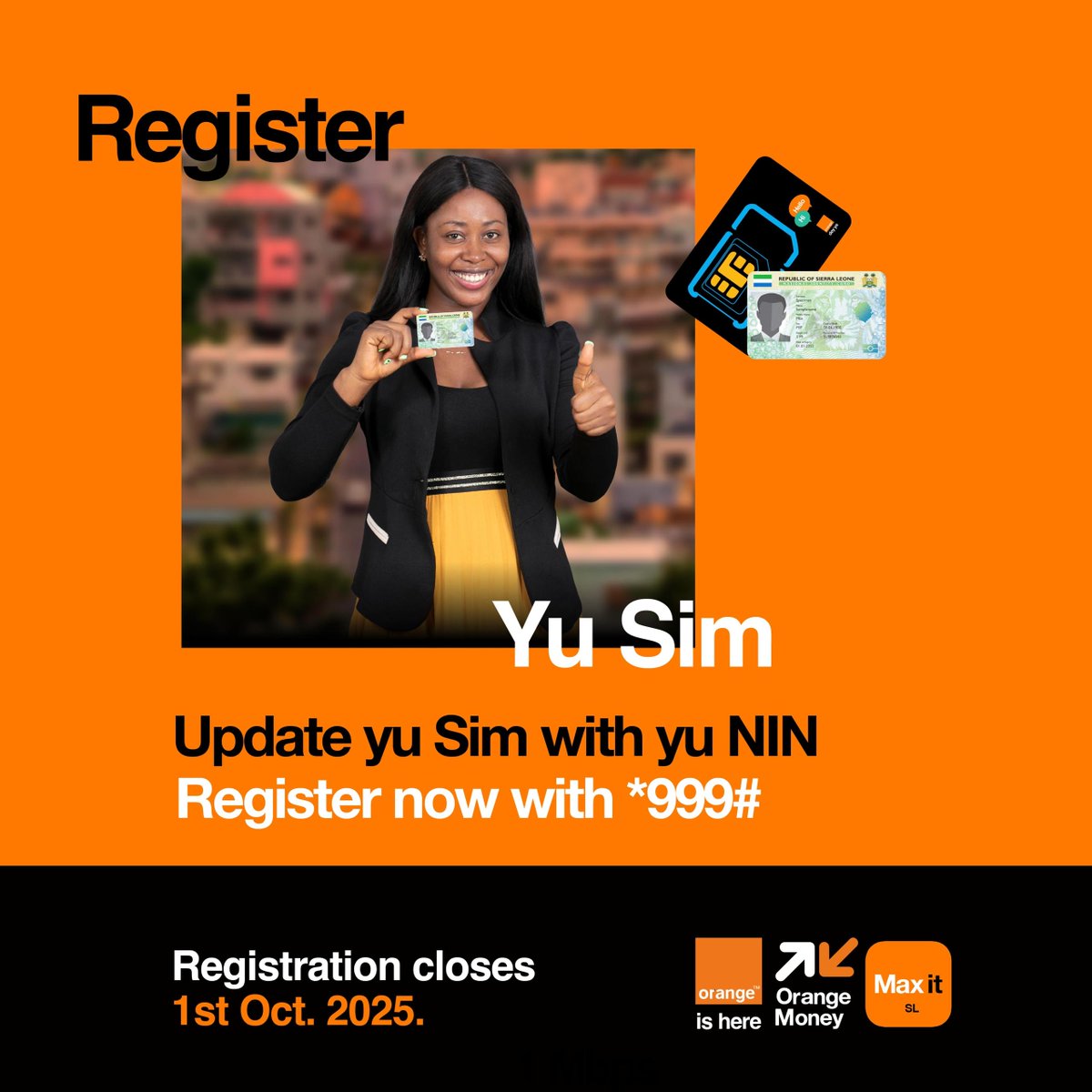 Update Yu Sim with Yu National Identification Number (NIN)
Registration Steps:
1. Dial *999# and select 4 for NCRA Registration 
2. ⁠Enter 1, then enter your NIN Number
3. ⁠Enter your year of birth
4. ⁠Your registration will be verified and you will receive an SMS notification