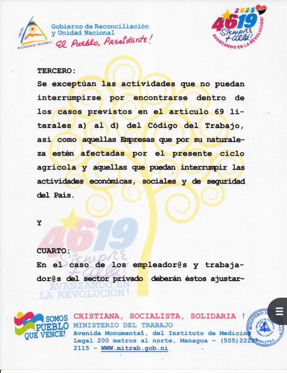 Trabajonica's tweet photo. Atención trabajadores de #Nicaragua, este es el comunicado del Ministerio del Trabajo para estas vacaciones patrias.

#TodosSanJacinto

@NicaraguaCuenta con @FNT_Nicaragua y @AnaGomez_UNE https://t.co/1syetwO2zP