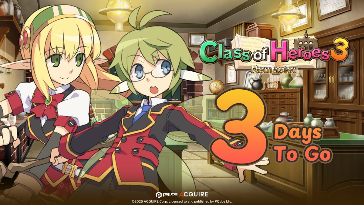3 Days to Go till Class of Heroes 3 Remaster launch! #classofheroes

Don't forget to catch that 10% pre-discount!
bit.ly/3JrIvrG