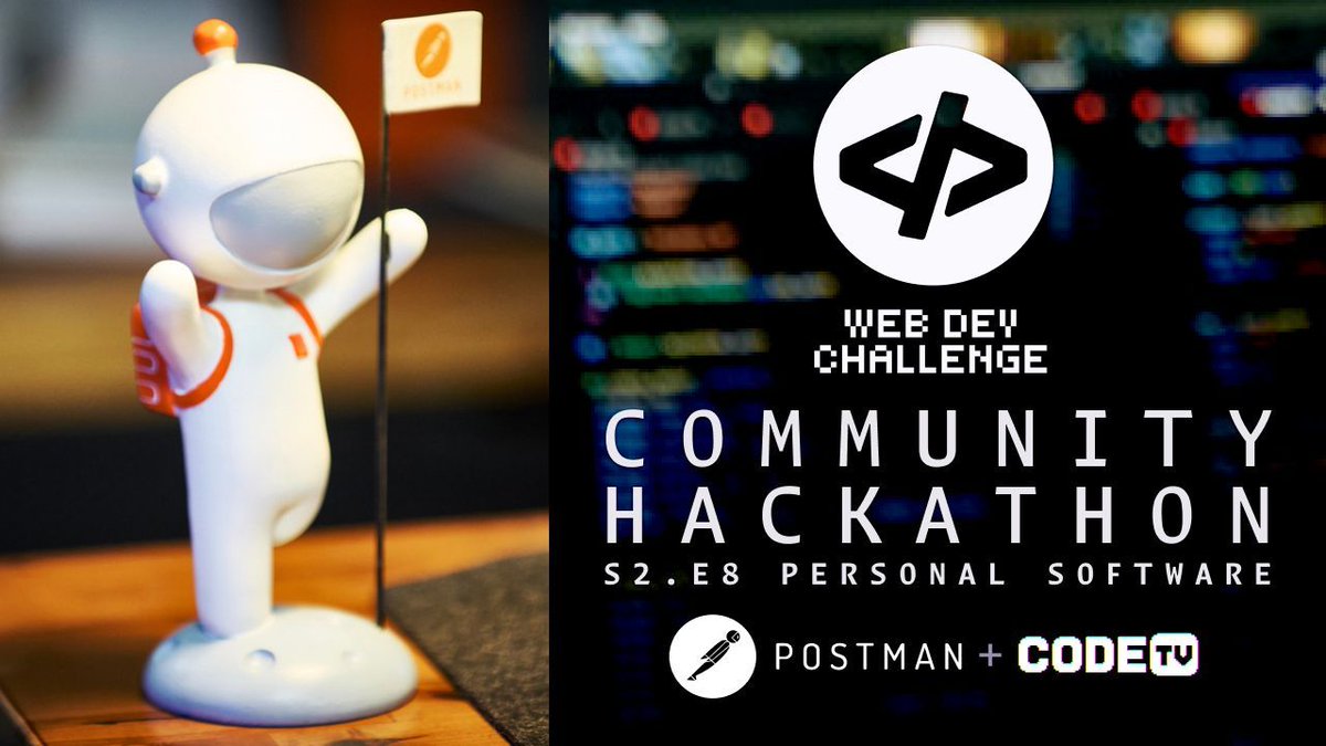 codetv_dev's tweet image. if you like watching the Web Dev Challenge, just imagine how much fun it is to participate! @getpostman is challenging YOU to build personal software — and you could win $500 for doing it
get details and enter here: codetv.link/wdc/hackathon