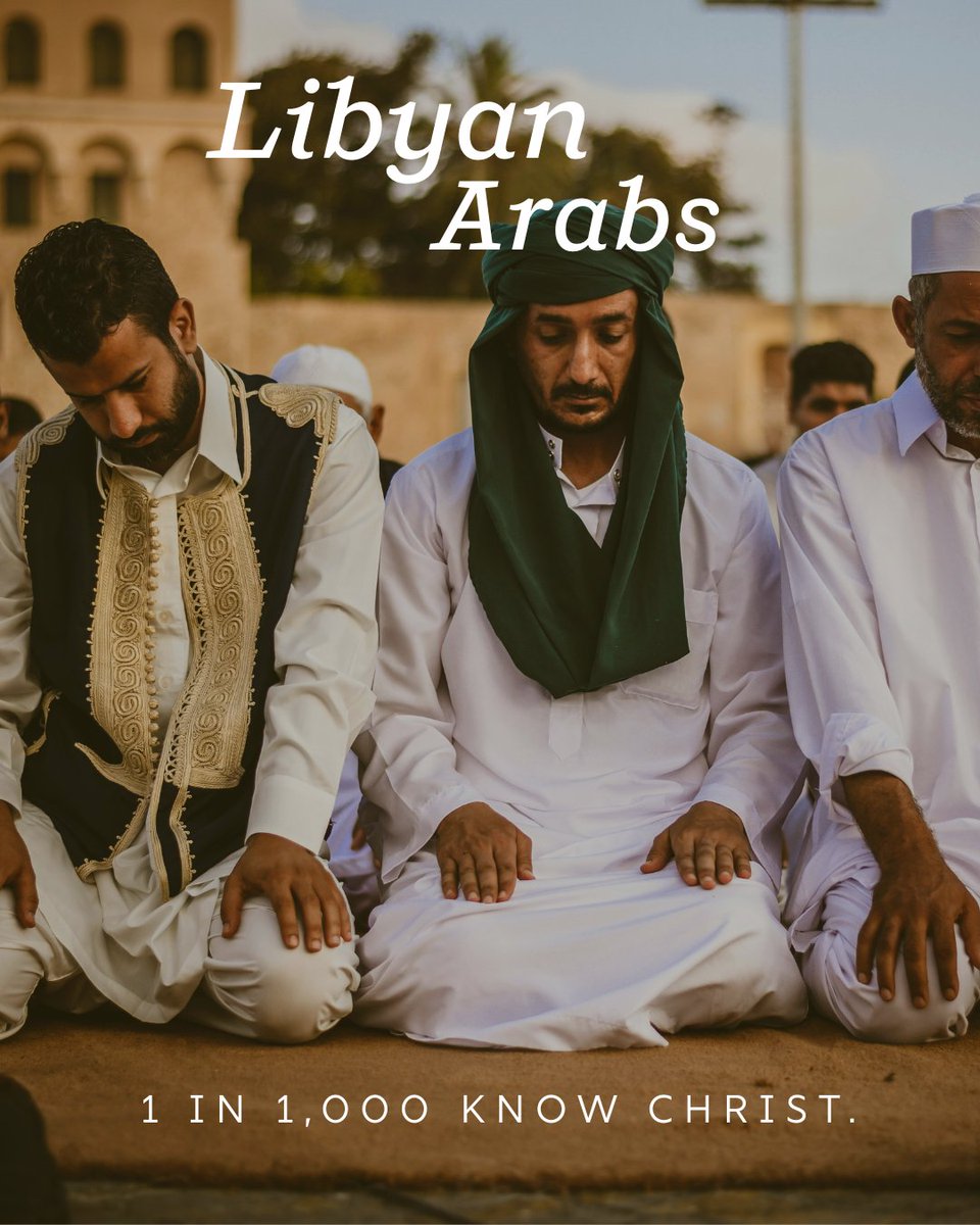 AWMontheweb's tweet image. Across Libya, the Arab people remain one of the world’s least-reached groups. Nearly 99.9% follow Islam, while only around 0.1% identify as Christian.

🙏 Pray that many more Libyan Arabs will come to know the risen saviour.❤️✝️ Pray also for the believers who live there.