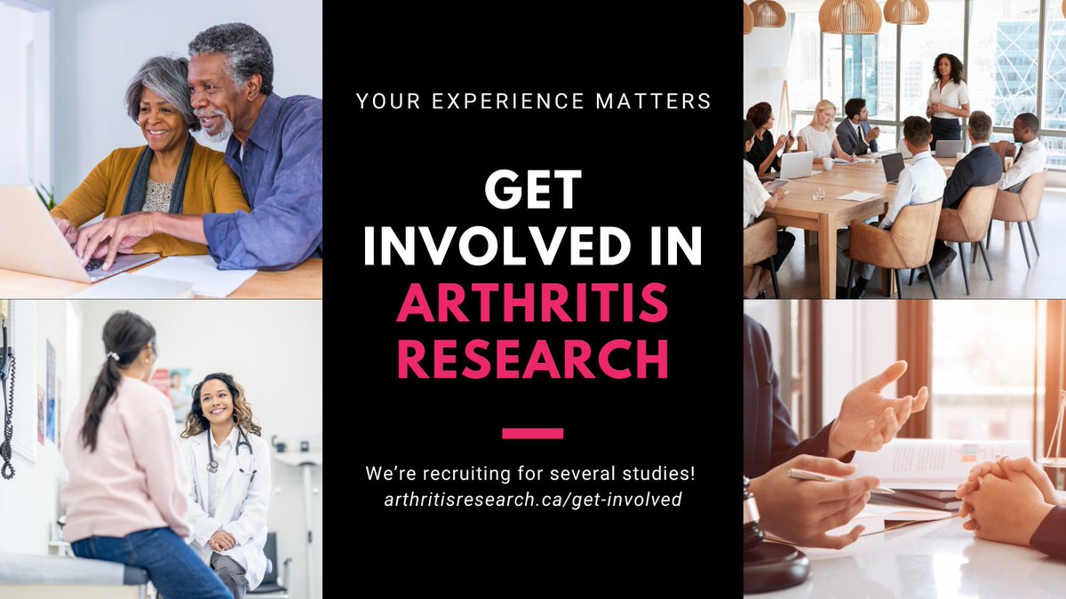 Do you want to get involved in #ArthritisResearch? We’re currently recruiting for several studies. Learn more: ow.ly/2wTa50WGpkf <a href="/jwhittak_physio/">Dr. Jackie Whittaker</a> <a href="/soarknee/">SOAR Knee</a> <a href="/chroniceileen/">Eileen Davidson - Rheumatoid Arthritis Advocate</a>
