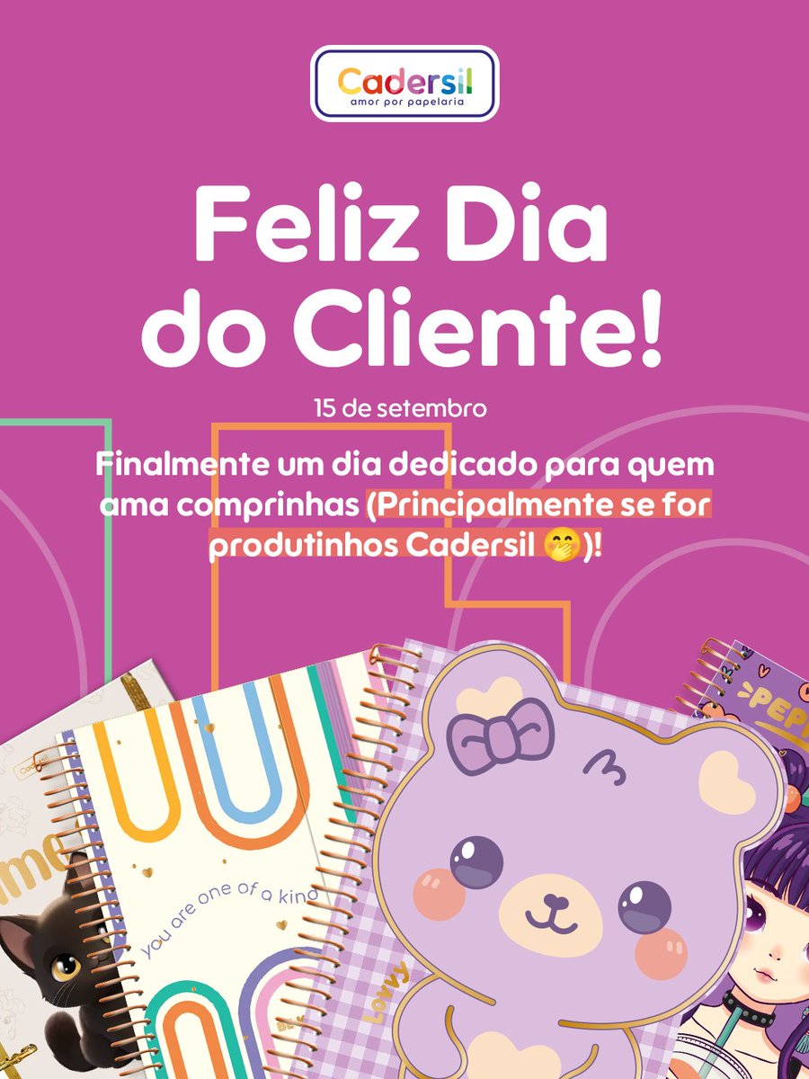 Cadersil's tweet image. Feliz Dia do Cliente! Que venham muitas páginas de boas histórias e parcerias nessa nova coleção! 🥰📚

#Cadersil #DiaDoCliente #AmorEmCadaDetalhe #PapelariaQueInspira #AmamosPapelaria