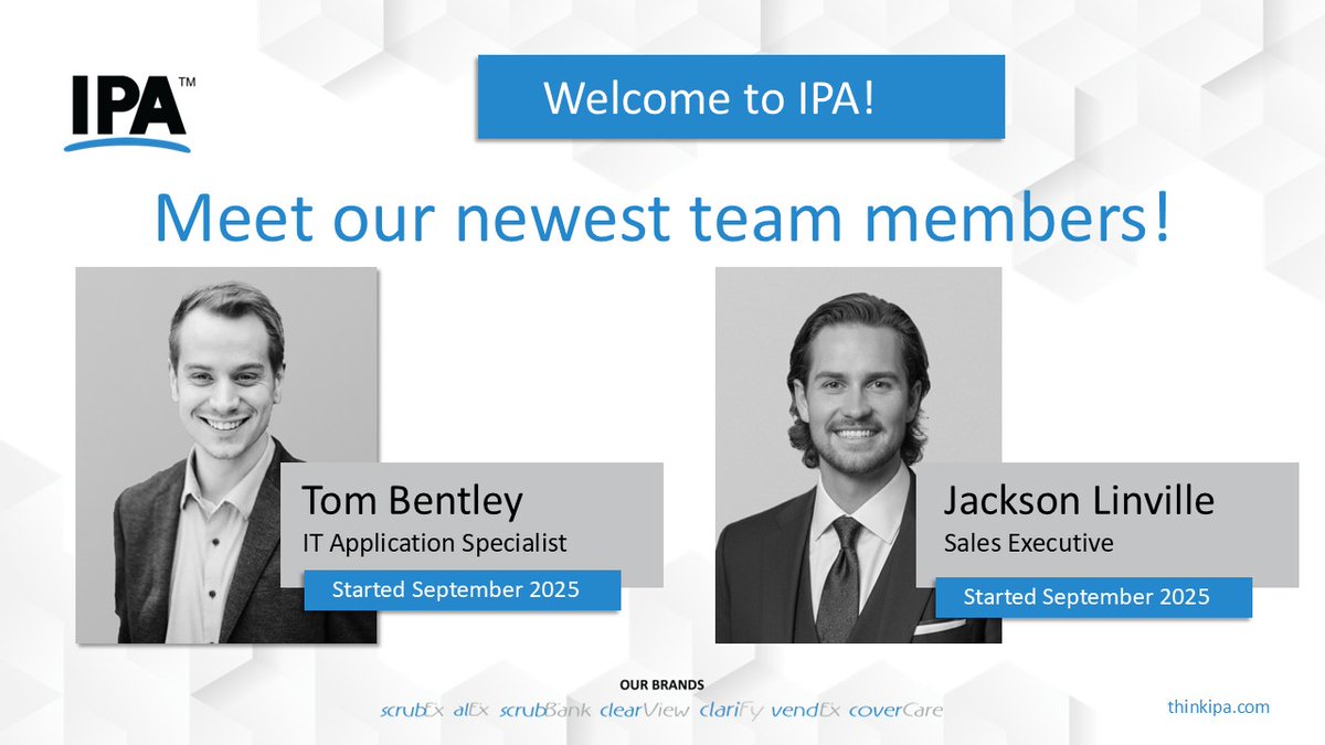 think_ipa's tweet image. IPA is excited to welcome Tom Bentley and Jackson Linville to our team! Tom joins the Finance department as our new IT Application Specialist. Jackson joins the Midwest Region Sales team as a Sales Executive.

#NewHires
#OneIPA