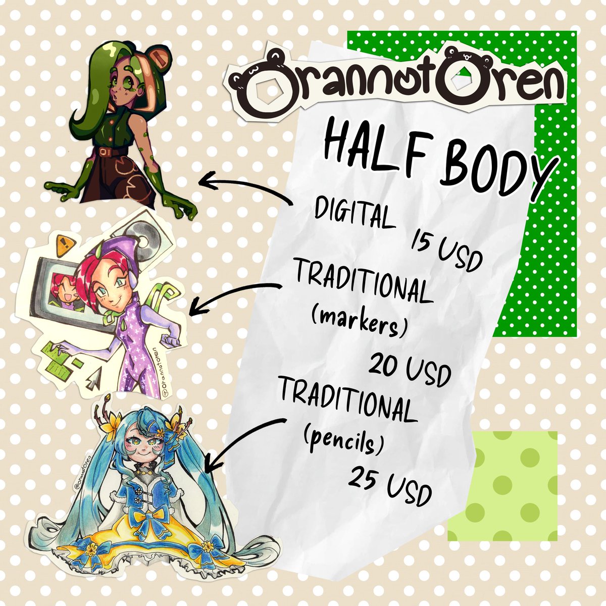 OrannotOren's tweet image. My comms are offically OPEN again! 🐸🍀💚

🧋DM ME FOR MORE DETAILS

Graphic designer of the comm sheet: @/makbilit (insta) 💫🪻