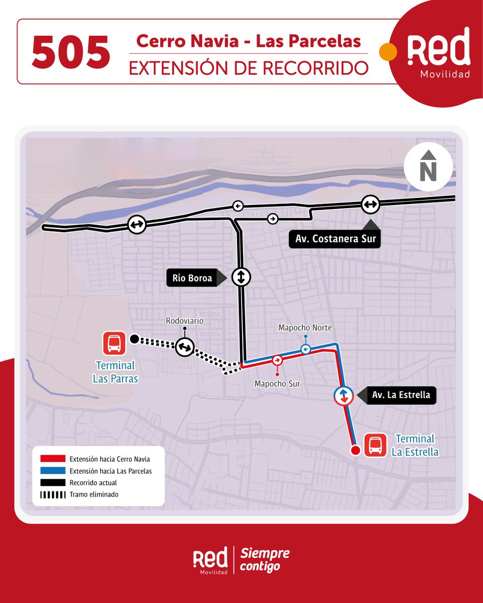 ⚪🔴¿Ya viajaste en los recorridos que extendieron trazado en @cerronaviacl ?⁣
🚍B38 usa Av. La Estrella – Río Douro – F. Errázuriz y Rodoviario.⁣
🚍518 transita por Av. La Estrella, Mapocho y Rodoviario.⁣
🚍505 deja calle Rodoviario, ahora ocupa Av. Mapocho y La Estrella.
