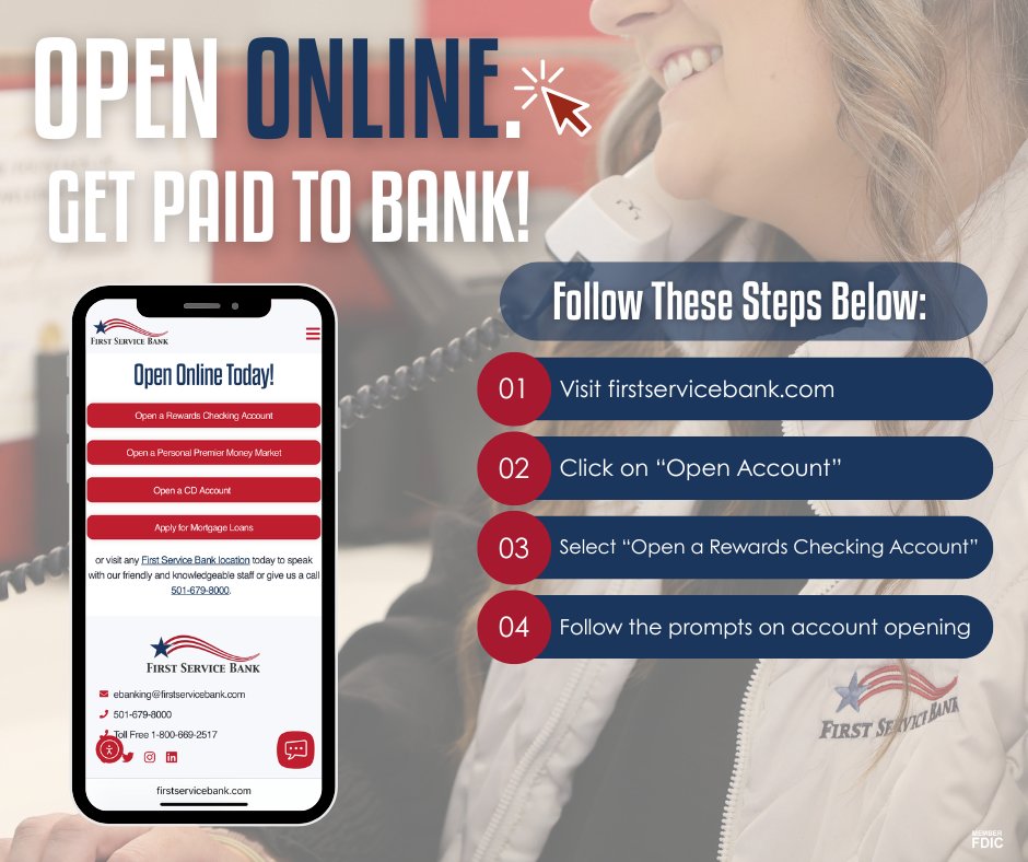 FirstServiceBnk's tweet image. Did you know you can open a Rewards Checking Account online? 💻

It’s fast, secure, and easy to get started! Just follow these simple steps.

Start earning rewards just by banking the way you already do.

🔗 firstservicebank.com/rewards/

#FirstServiceStrong #RewardsChecking