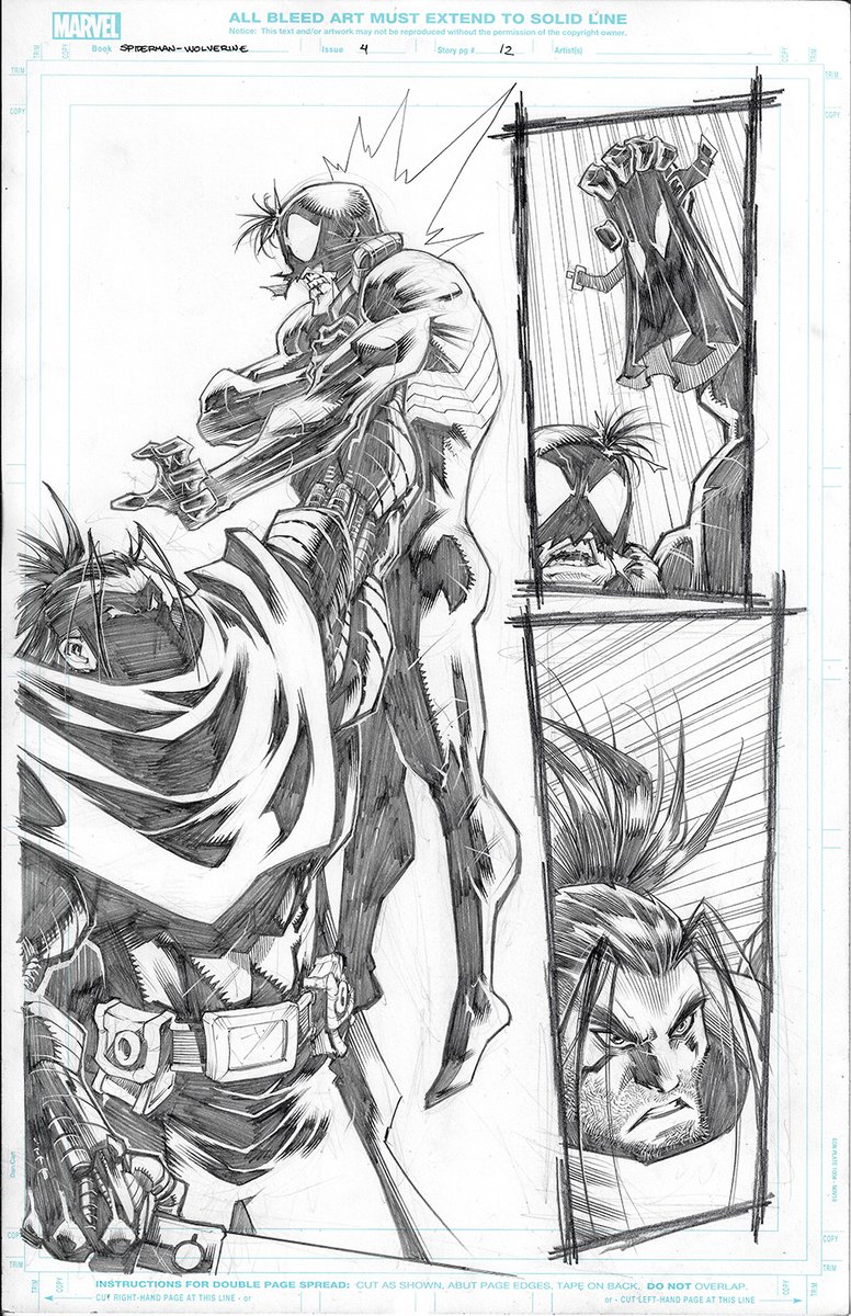 Spiderman &amp; Wolverine #4. Page 12, the original pencils art.      

#originalart #originalartwork #spiderman #wolverine #marvelcomics #pencilart