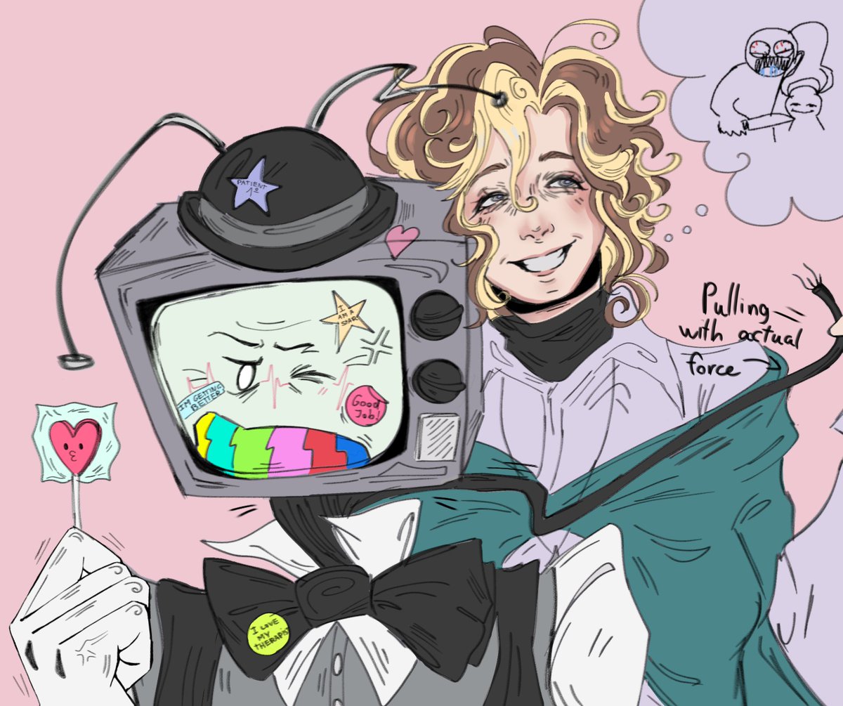 I like to think their little ‘therapy’ routine is mostly just her rewarding him whenever he actually opens up, giving him those stupid stickers she knows will annoy him, and now she does it on purpose every time. 
 #WIP #SMG4 #smg4mrpuzzles #oc #yumeship (? #fypシviral