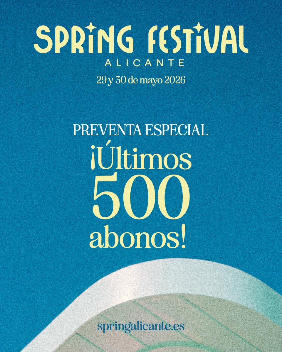 ¡DATE PRISA! 🔴 ¡Últimos 500 abonos a la venta! 🎫 Disponibles hasta mañana a las 10:00h o hasta agotar el cupo en springalicante.es/abonos/

Consigue ya el tuyo y vente al festival de Alicante 💖 #SpringFestival2026