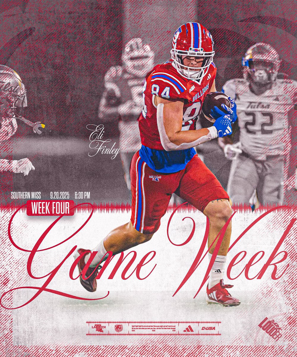 LATechFB's tweet image. #BeatSoMiss
🆚 Southern Miss
🗓️ Sept. 20
⌚️ 6:30 p.m.
🏟️ Origin Bank Field at Joe Aillet Stadium
📺 ESPN+
📻 LA Tech Sports Network
🎟️ LATechSports.com/Tickets
#BarkLouder | #HBTD 🐶