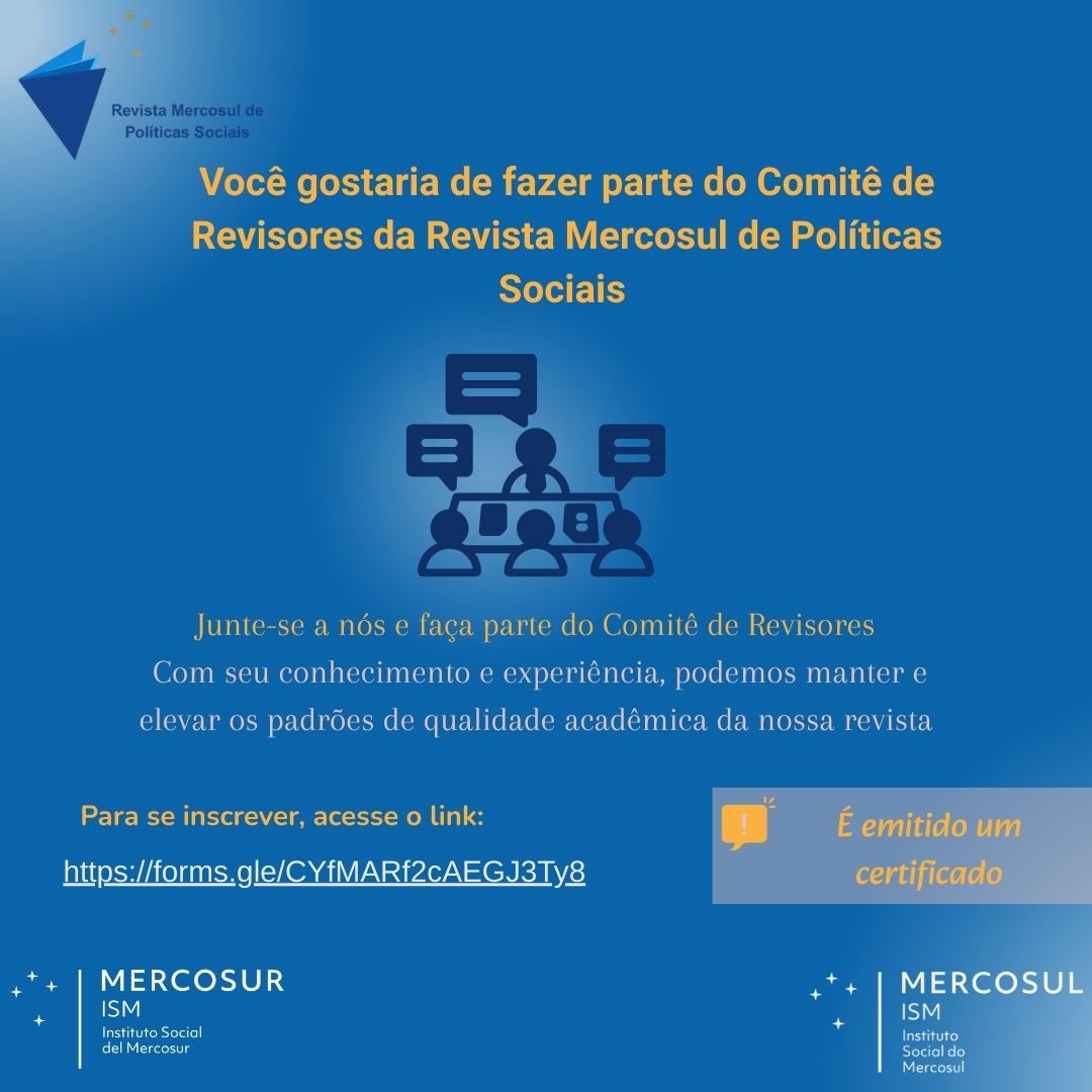 📢¿Te gustaría formar parte del
Comité de Revisores de la Revista Mercosur de
Políticas Sociales?
🙌.Con tu conocimiento y experiencia podemos seguir
elevando los estándares de calidad académica de nuestra revista
Inscribite en el siguiente link
- forms.gle/CYfMARf2cAEGJ3…