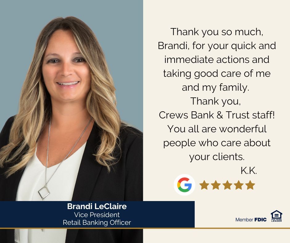 At Crews Bank &amp; Trust, we pride ourselves on offering a wide range of personalized services and innovative solutions designed to meet your financial needs. 

To find a location near you, visit  hubs.ly/Q03HZ_p50.