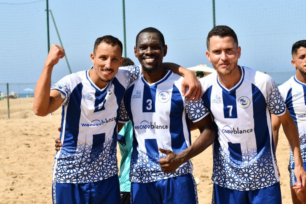 Tanfootball's tweet photo. Nyota wa Tanzania, Jaruph Juma amefunga goli moja akiisaidia timu yake ya AIN Diab (Casablanca) kupata ushindi wa mabao 3-2 dhidi ya Kecbou Knetra kwenye mchezo wa Ligi Kuu ya Soka la Ufukweni Morocco https://t.co/JsLojvOAmG