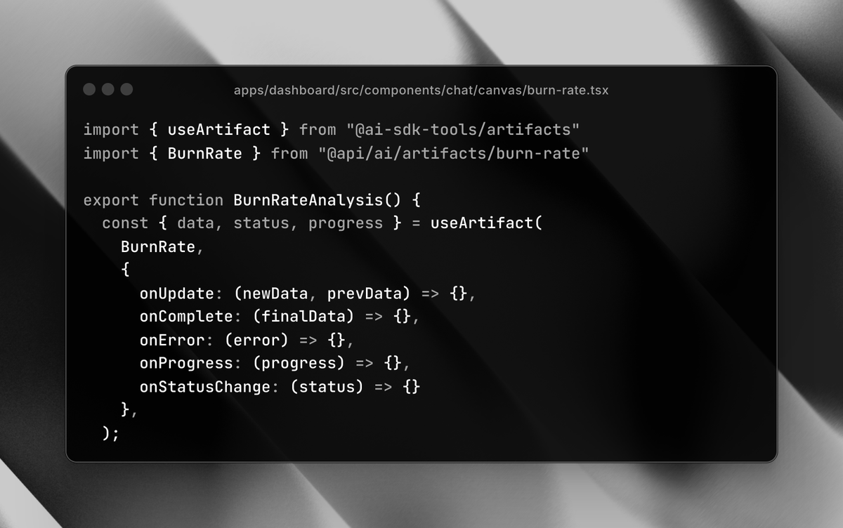 pontusab's tweet image. This is a big one, introducing `ai-sdk-tools/artifacts` for AI SDK.

Build advanced AI interfaces with structured data and clean patterns.

- useArtifact → receive streaming data and event from tools
- artifact → register typed data schemas
- createTypedContext → type-safe…