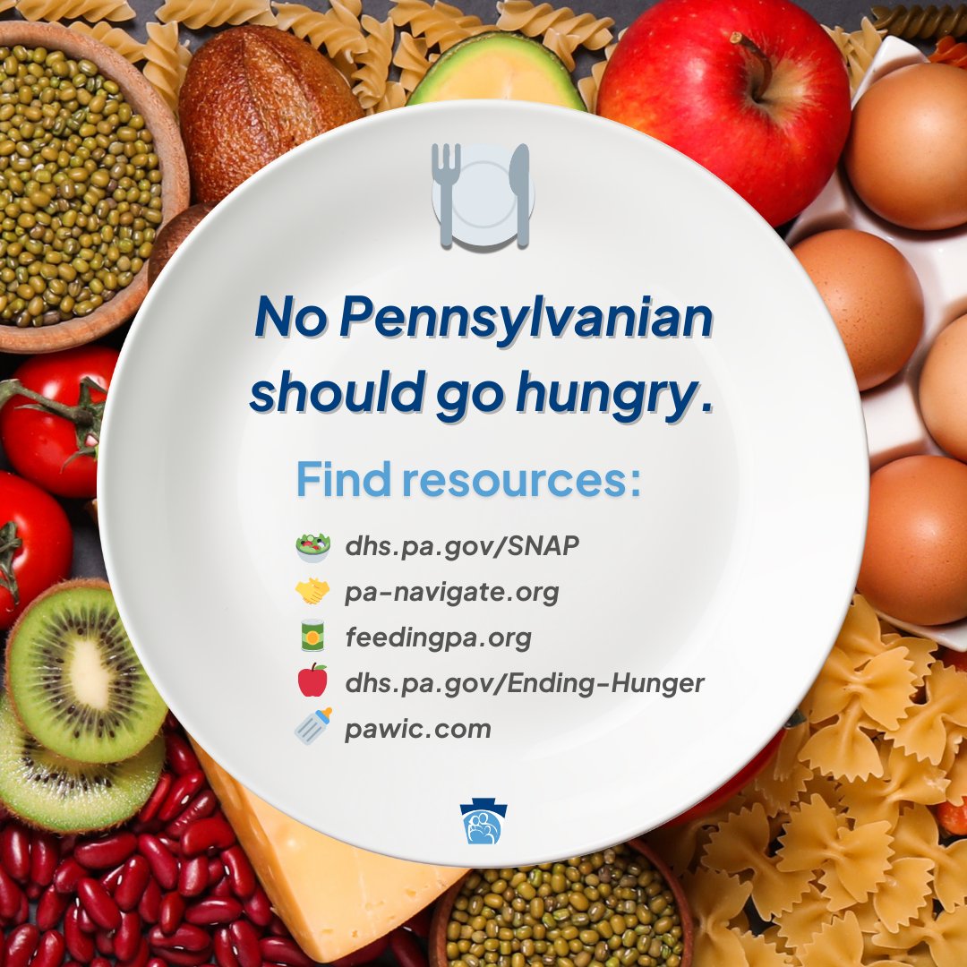 No Pennsylvanian should go hungry. If you are struggling, don't hesitate to get help. Find resources:

🥗 dhs.pa.gov/SNAP
🤝 pa-navigate.org
🥫 feedingpa.org
🍎dhs.pa.gov/Ending-Hunger
🍼 pawic.com