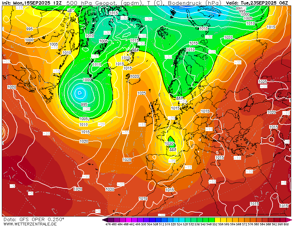 Tela com hi va el GFS per la setmana vinent... Ara sí que ja parlaríem de coses series de plena tardor, una -25 a 5.500m amb el mediterrani a 25ºC... S'haurà d'anar veient com evolucionen els mapes, però això serien calamarsades, pedregades i fenòmens violents fins la cuina!🤯⛈️