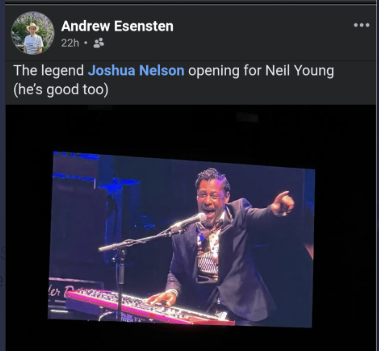 Anc_Aesthetics's tweet photo. Meet Gospel Singer and opening act for Neil Young, Joshua Nelson.

Joshua is a radical far left extremist who called Charlie a White Supremacist and says "fuck you and your family" to conservatives mourning Charlie's death.

Not surprising that @Neilyoung has a far left extremist opening for him.