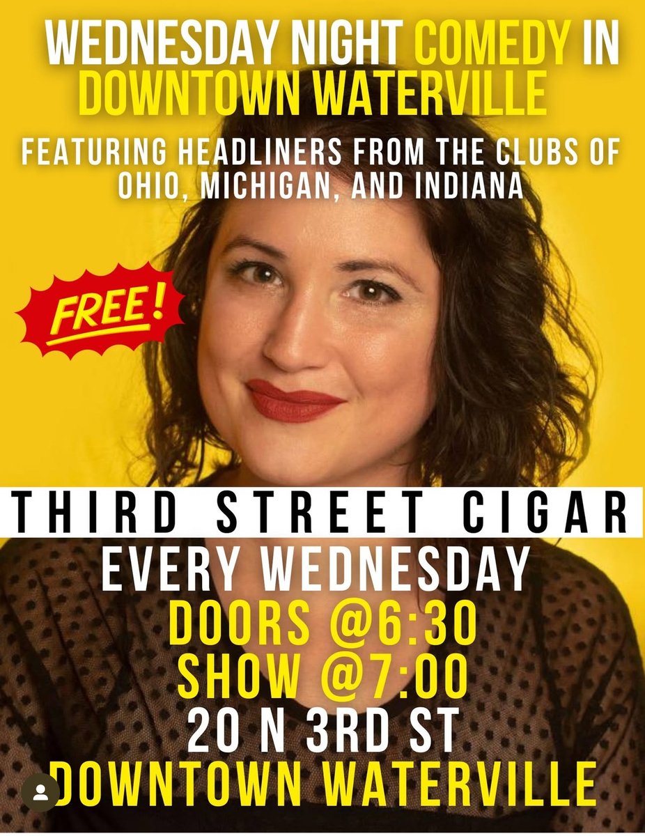 This Wednesday night in Waterville we've got half-off whiskey and wine AND one of Michigan's most talented comedians!

#ThirdStreetCigar #WatervilleComedy #LiveStandup #ComedyNightOut #WineAndWhiskey #SupportLiveComedy #SupportLocalBusiness #Cigar #Laugh #Relax