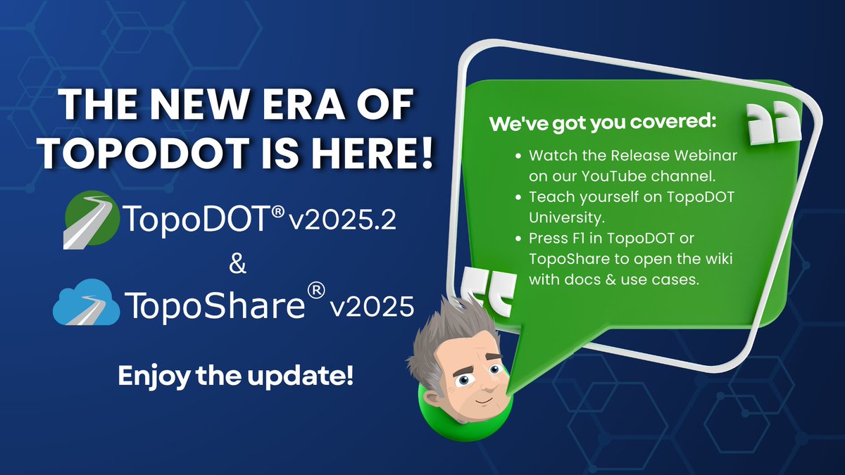 _TopoDOT's tweet image. The New Era of TopoDOT is Here! 💚 TopoDOT v2025.2 &amp;amp; TopoShare v2025 are out!
🔹 Watch our Release Webinar on YouTube
🔹 Check out the TopoDOT Users Conference Curriculum on the University
🔹 Press F1 for the wiki
Enjoy the update!
#TopoDOT #TopoShare #GeospatialTech #TechRelease