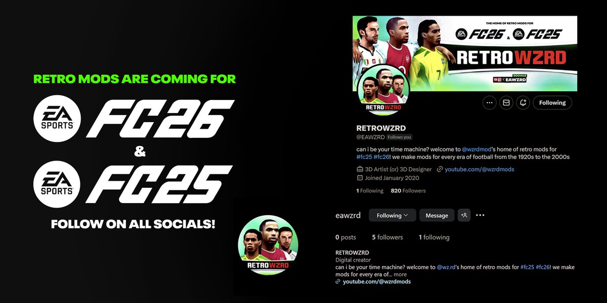 WZRD MODs (@wzrdmod) on Twitter photo countdown to #fc26!
some more faces have been added #fc25!⤵️
youtu.be/rt_SfSuXEus?si…
⏮️retro mods are coming! @eawzrd countdown to #fc26!
some more faces have been added #fc25!⤵️
youtu.be/rt_SfSuXEus?si…
⏮️retro mods are coming! @eawzrd