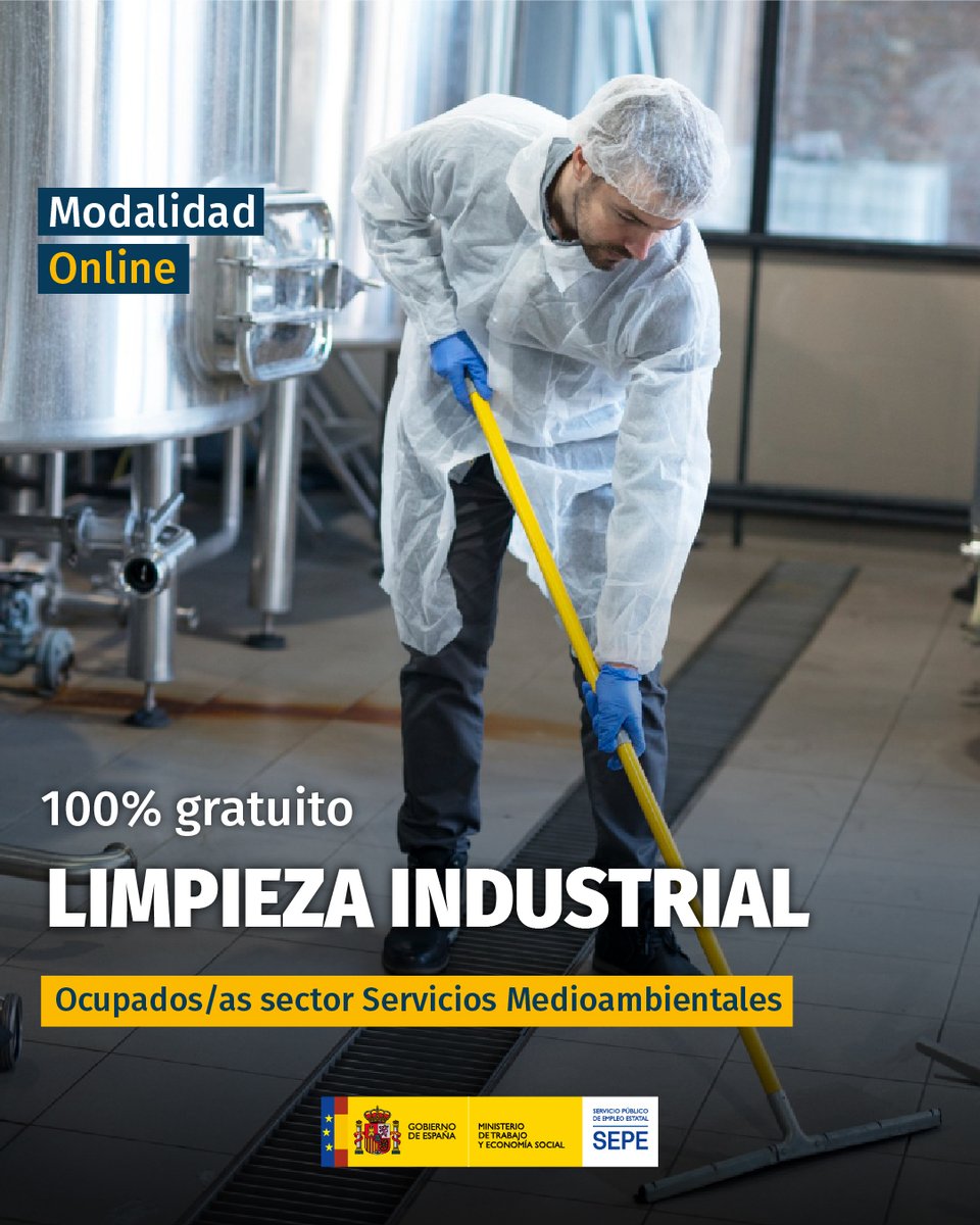 📍 #Online 
📚 Limpieza Industrial
👫 Ocupados/as sector Servicios Medioambientales

Si estás interesad@ en esta formación o en alguna otra, déjanos tus datos en el siguiente formulario y te informaremos sin compromiso. 🙂
euroformac.eu/informame