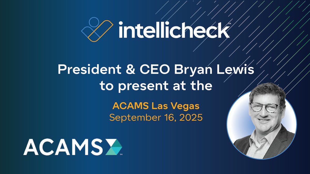 #Intellicheck CEO Bryan Lewis is presenting at <a href="/acams_aml/">ACAMS</a> Las Vegas 2025 on a critical blind spot that is costing the industry billions.
Here are the details: okt.to/2YrqjK

#ACAMSAssembly #ACAMS2025 #IdentityVerification #FraudPrevention #InvestorRelations $IDN